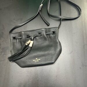kate spade Black Pebbled Leather Tassel Drawstring Crossbody
